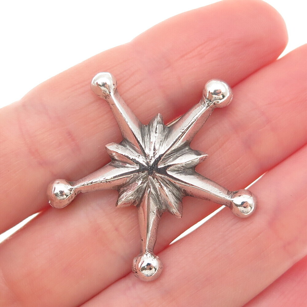 Old Pawn Sterling Silver Vintage Southwestern Star Oxidized Tribal Pin Brooch